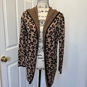 Rachel Zoe Sweaters Leopard Print Long Sleeve Open Cardigan With Hood sz M